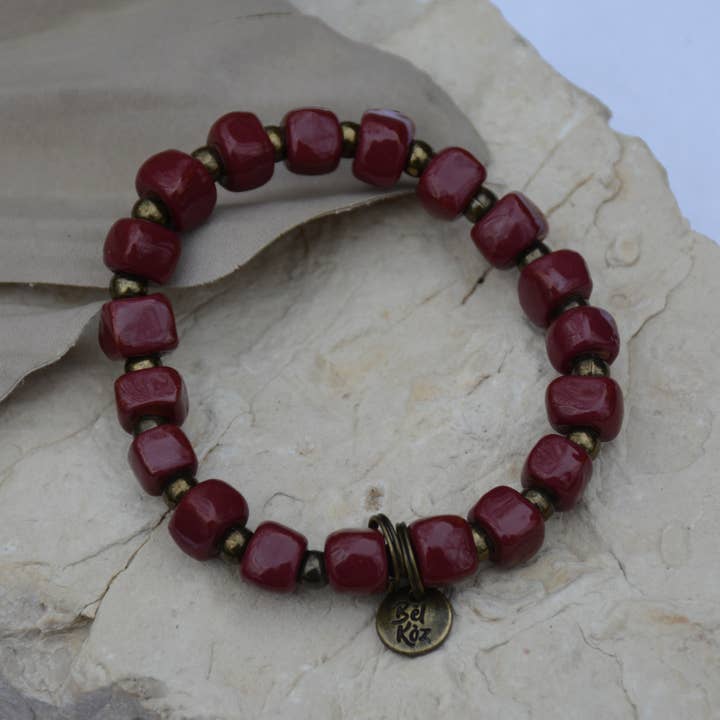 Merlot | Bel Koz Square Clay Bead Bracelet for wholesale by Bel Koz Haiti