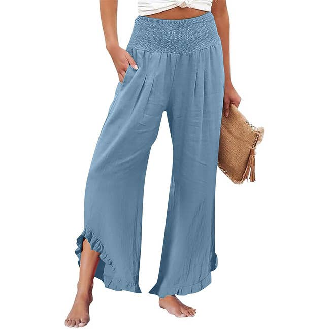 Rosa Clothing - Wholesale Pants - Women's - Smocked Elastic Waist Ruffled Wide Leg Pants8