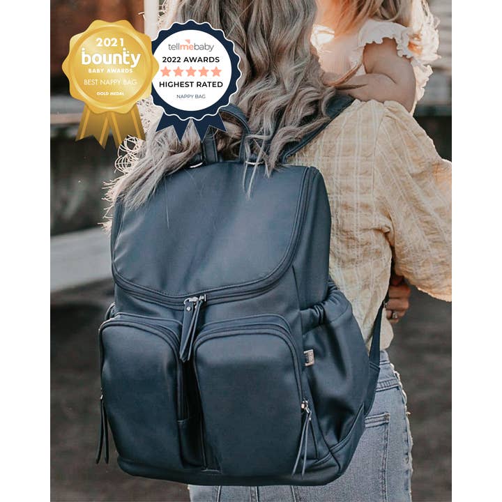 OiOi - Wholesale Nappy bag – Baby - Signature Nappy Backpack - Stone Blue Vegan Leather1