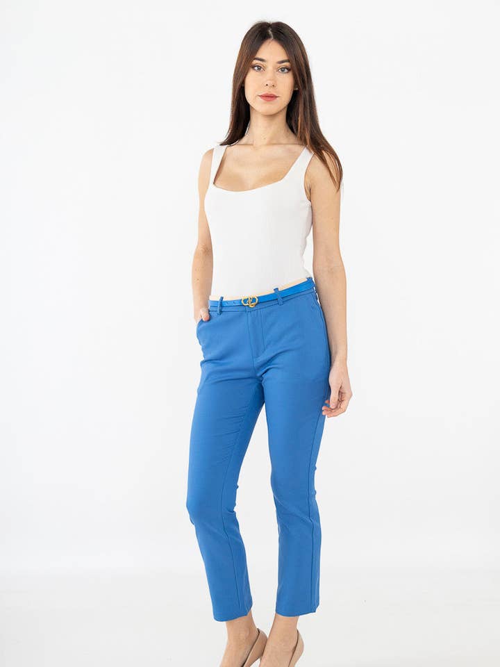 Straight-cut chino pants with belt for wholesale by magnolia