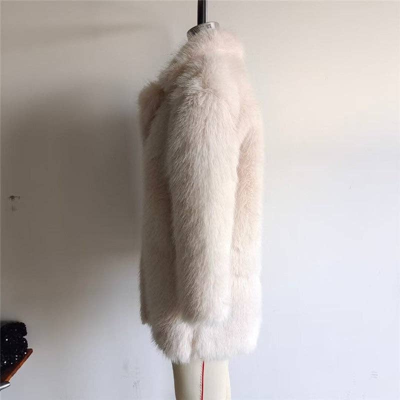 CREAMY Loose Fit Stylish Mid-Length Faux Fur Coat for wholesale on Faire6