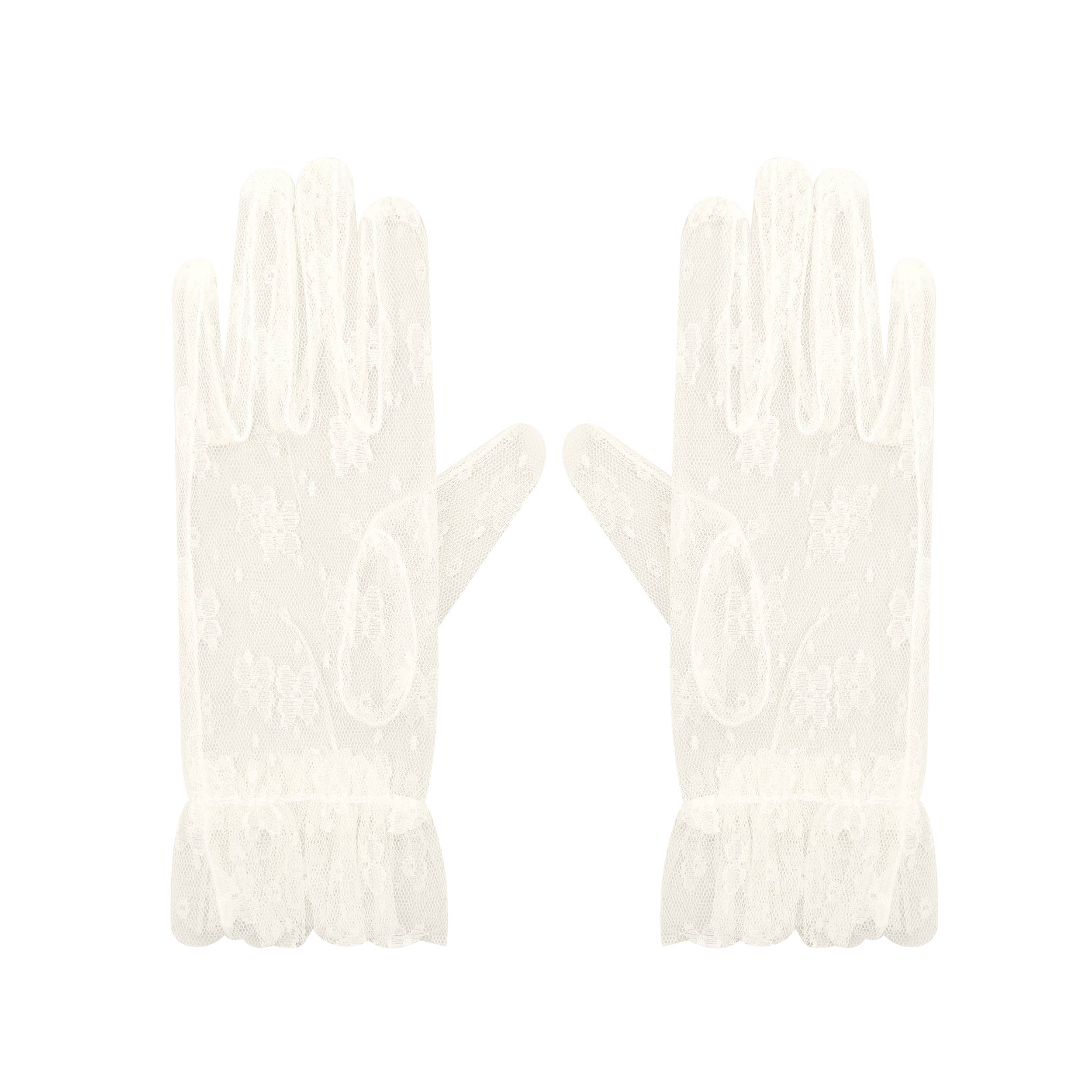 Floris Linens - Wholesale Gloves - Women's - Nylon Gloves with Ruffles for Bridal, Formal Occasion2