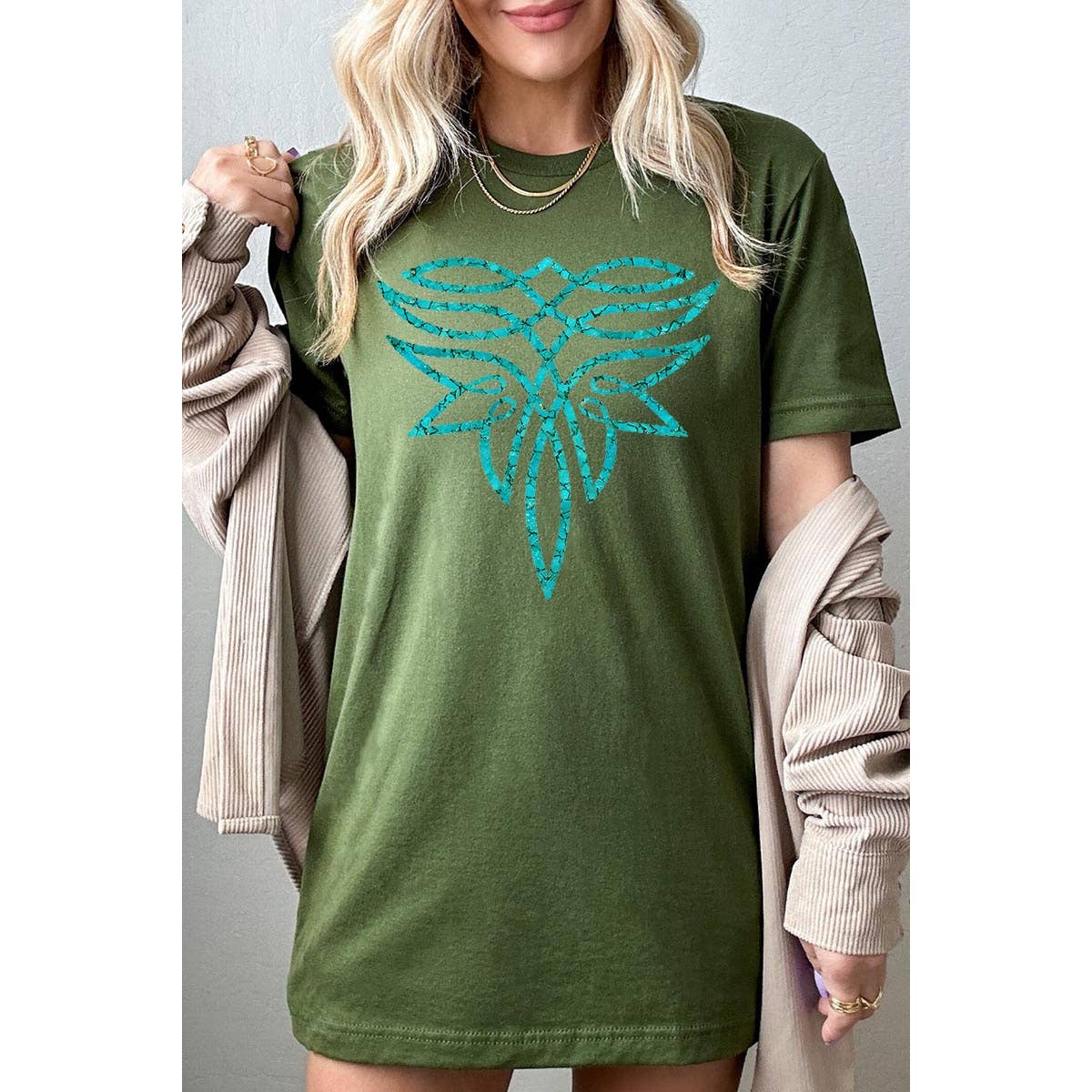 COLORBEAR - Vente T-shirt à imprimés – femme - T-shirts graphiques turquoises au point de botte - Mélange chiné noir12