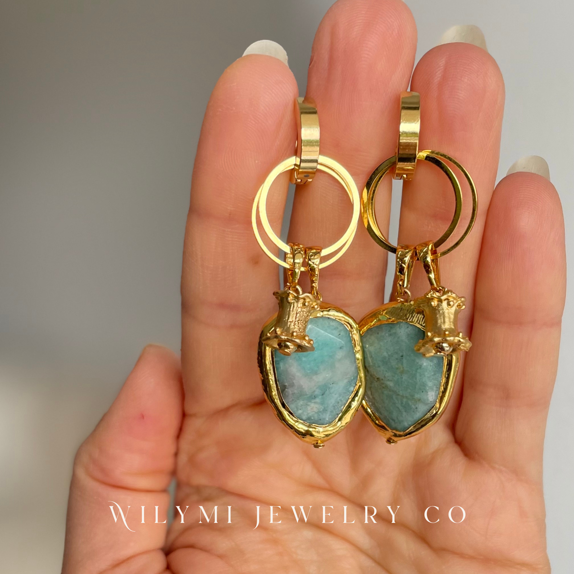WILYMI Jewelry Co - Vente Boucles d'oreilles pendantes - Créoles 4-en-1 JOY | GF + Acier inoxydable + Amazonite2