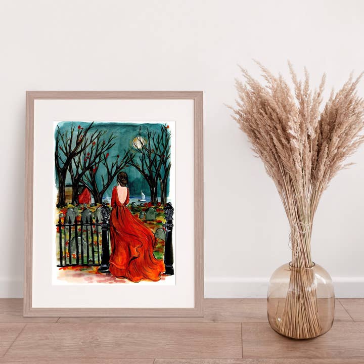 Salem Cemetery Travel Fashion Illustration Print for wholesale by Talula Christian Art