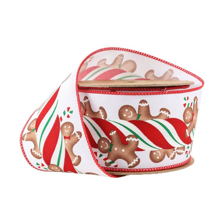 2 1/2" trådbånd | Ingefærbrød på pebermyntestok | 10 yard rulle for engroshandel hos LA Ribbons Wholesale