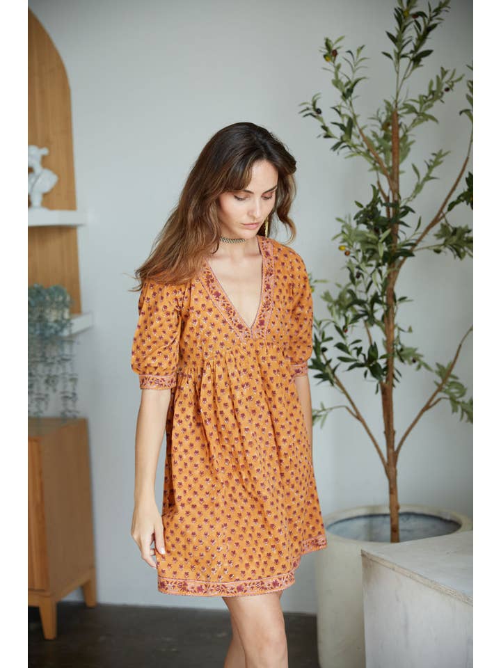 The Fox and The Mermaid - Wholesale Dress - Women's - Block Printed Cotton Mini-Dress (Maile Dress- Cayenne)5