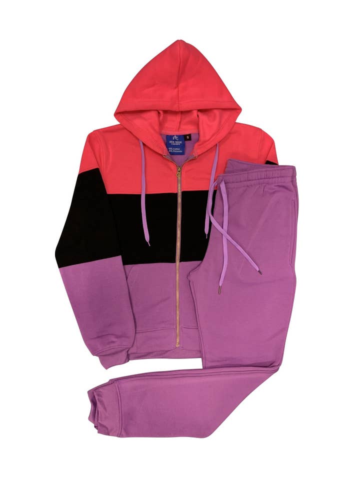 Royal Threads – wholesale Activewear set – Women′s – Women’s Colorful Fleece Sweatsuit Sweat Jacket & Jogger Sweatpants Outfit2