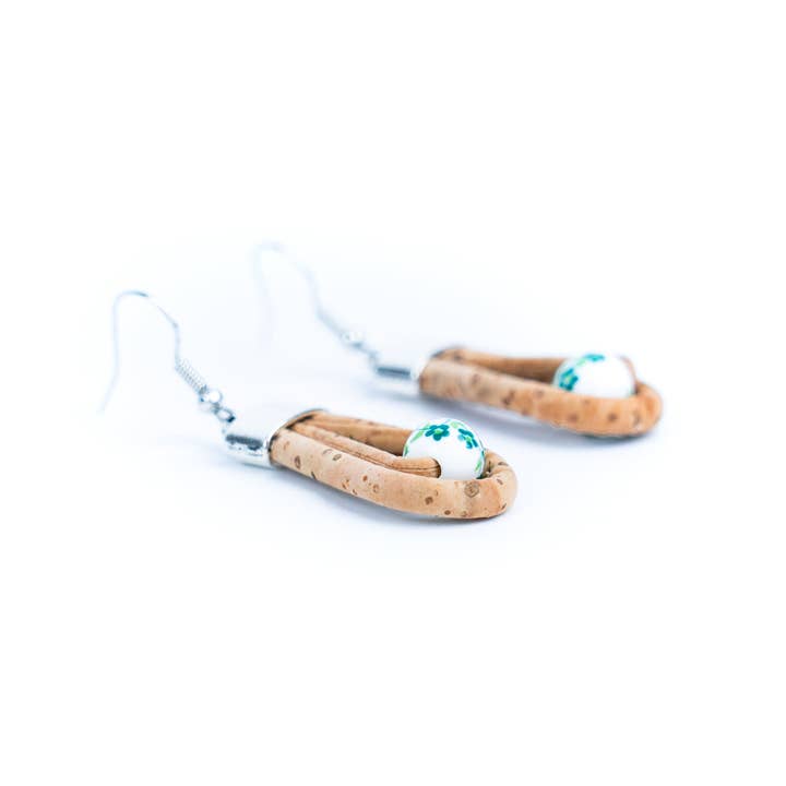 Meninas Bonitas Cork - Wholesale Dangle Earrings - natural cork cord and plastic pearls handmade earrings-ER-184-MIX-57