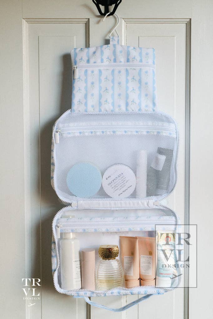 TRVL Design - Wholesale Toiletry Bag - Women's - Bundle Up2 Hanging Toiletry Bag - Ribbon Floral Blue1