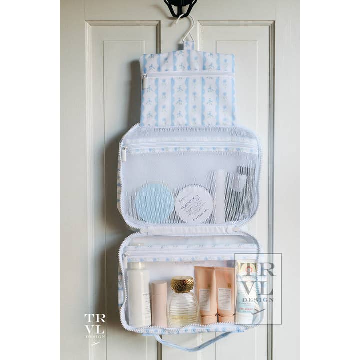 TRVL Design - Wholesale Toiletry Bag - Women's - Bundle Up2 Hanging Toiletry Bag - Ribbon Floral Blue1