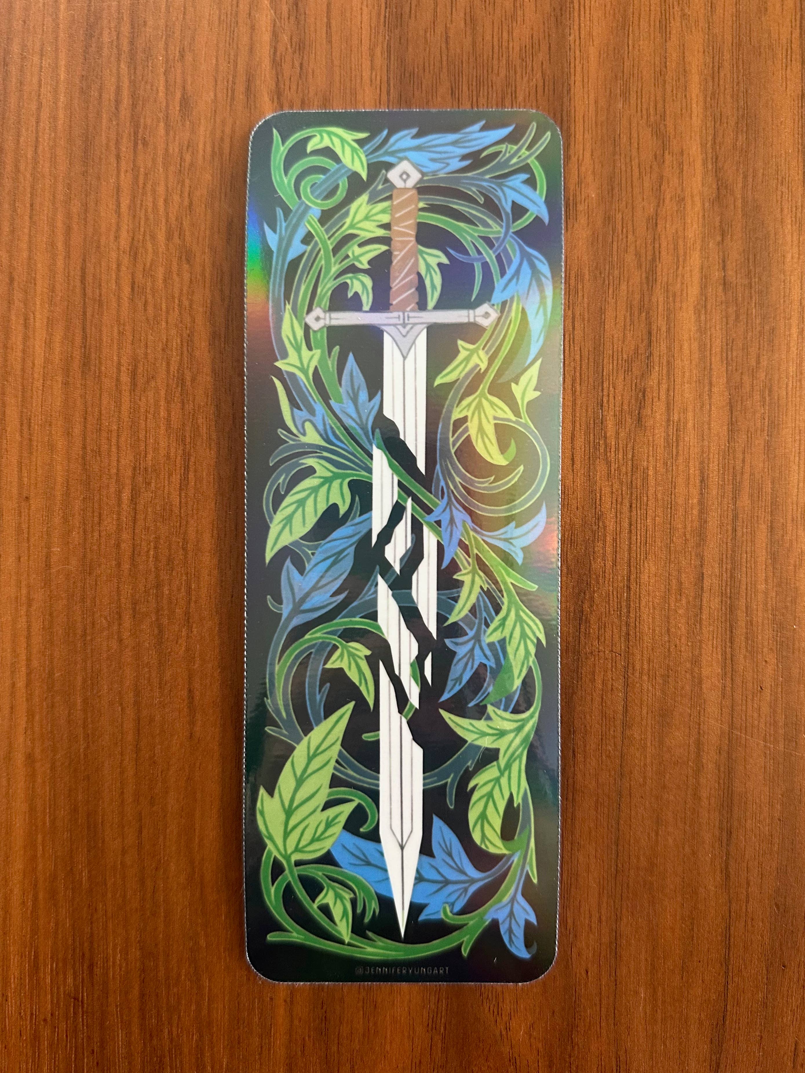 Jennifer Yung Art - Wholesale Bookmark - Fantasy Mystical Sword Wand Botanical Holographic Bookmark 1