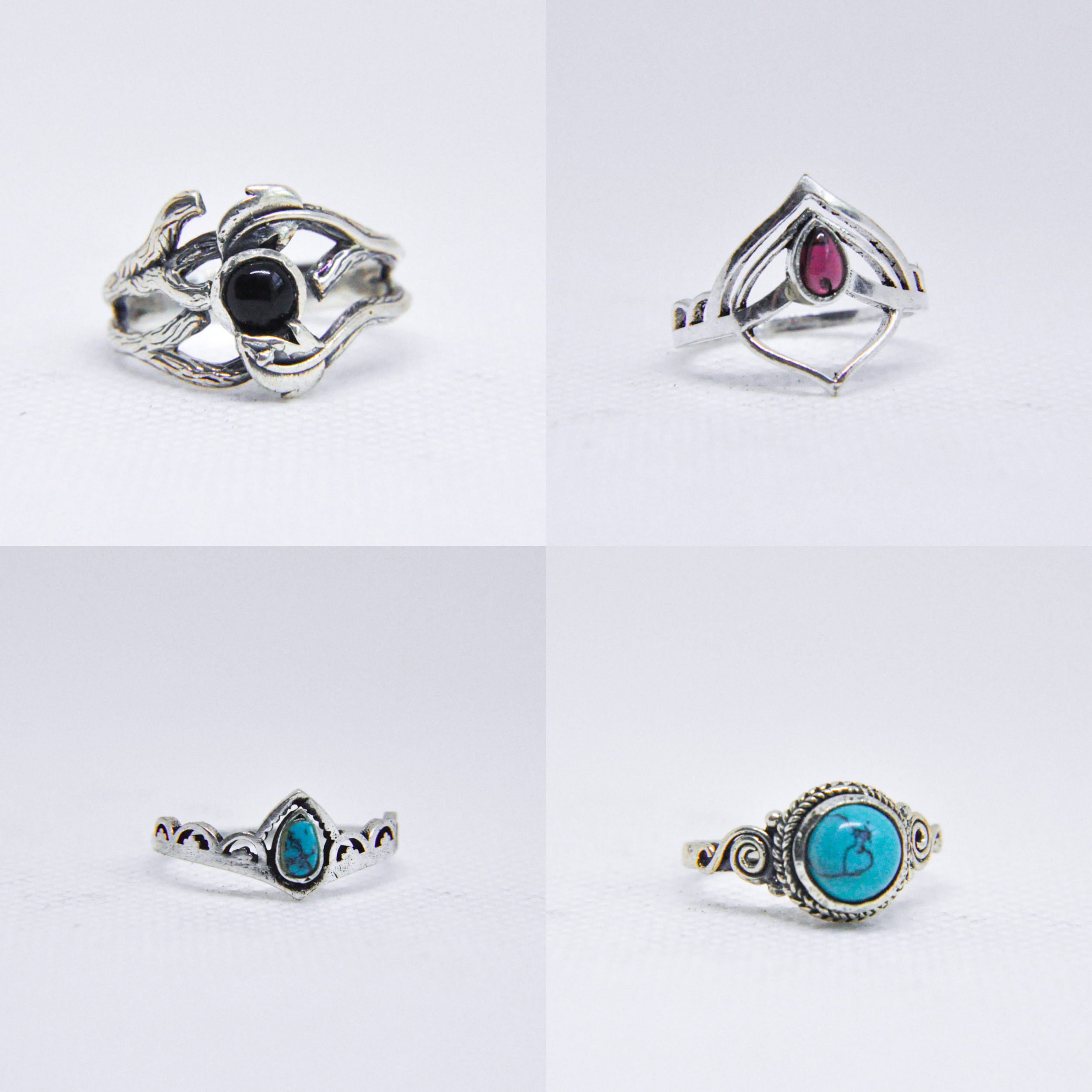Zumki - Wholesale Cocktail/Statement Ring - Assorted Mixed Metal Silver Natural Gemstone Ring11