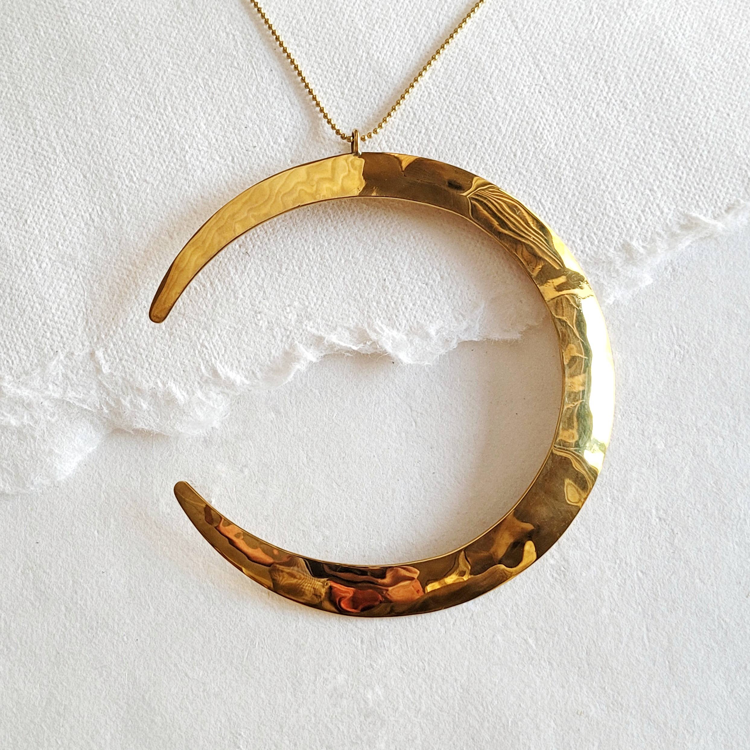 Bisjoux - Wholesale Pendant/Charm Necklace - Waning Moon large brass hand hammered brass Pendant necklace3
