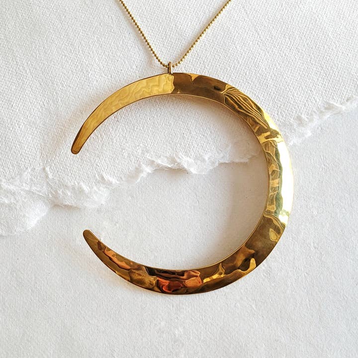 Bisjoux - Wholesale Pendant/charm necklace - Waning Moon large brass hand hammered brass Pendant necklace3