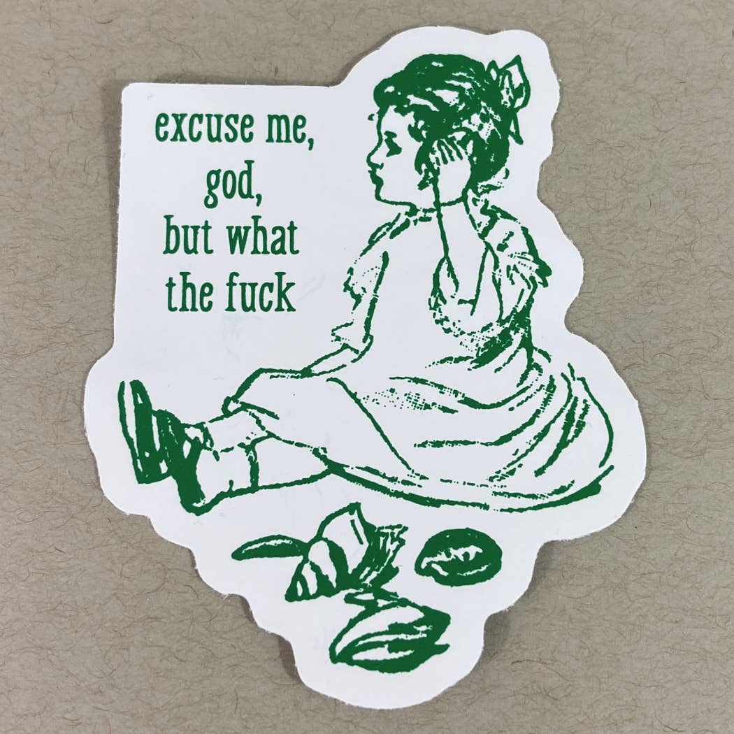 Rx Letterpress - Wholesale Sticker - Excuse Me, God, but WTF [Explicit] | Political Vinyl Sticker0