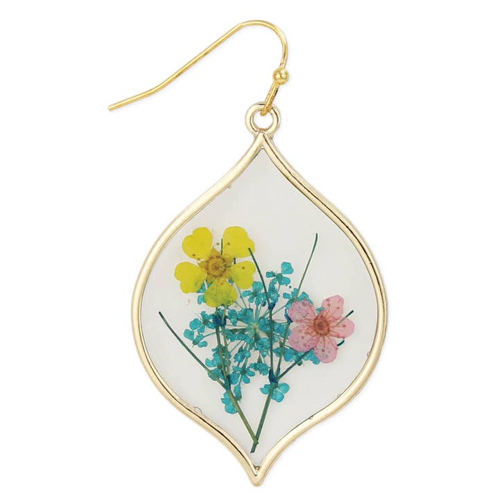 ZAD - Wholesale Dangle Earrings - Yellow Pink Dried Flower Gold Marquise Earrings