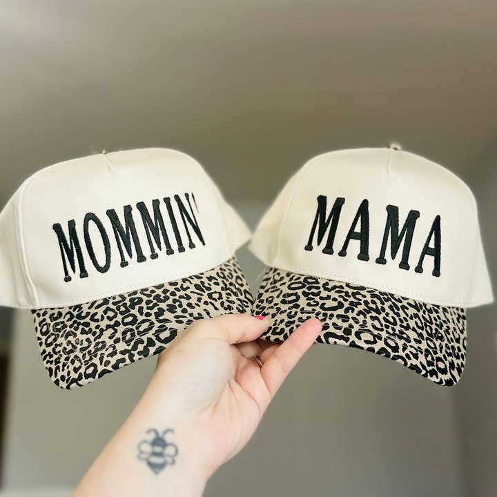 Southern N Savvy - Wholesale Baseball Cap - Women's - Mama and Mommin Leopard Embroidered Canvas Hat
