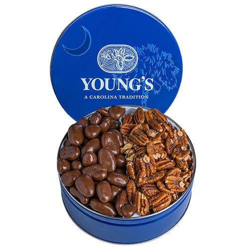Sweet & Salty Pecan Duo 1 lb. 8 oz. Tin for wholesale by Young’s Premium Foods