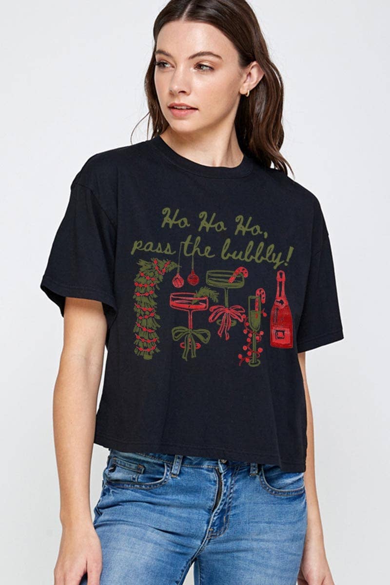 Pink Irene Wholesale - Wholesale Shirt - Women's - Pass the Bubbly Christmas Graphic Relaxed Crop Top5