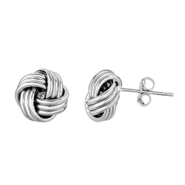 10Kt White Gold Shiny Loveknot Post Earring with Push Back Clasp for wholesale by The Diamond Deal