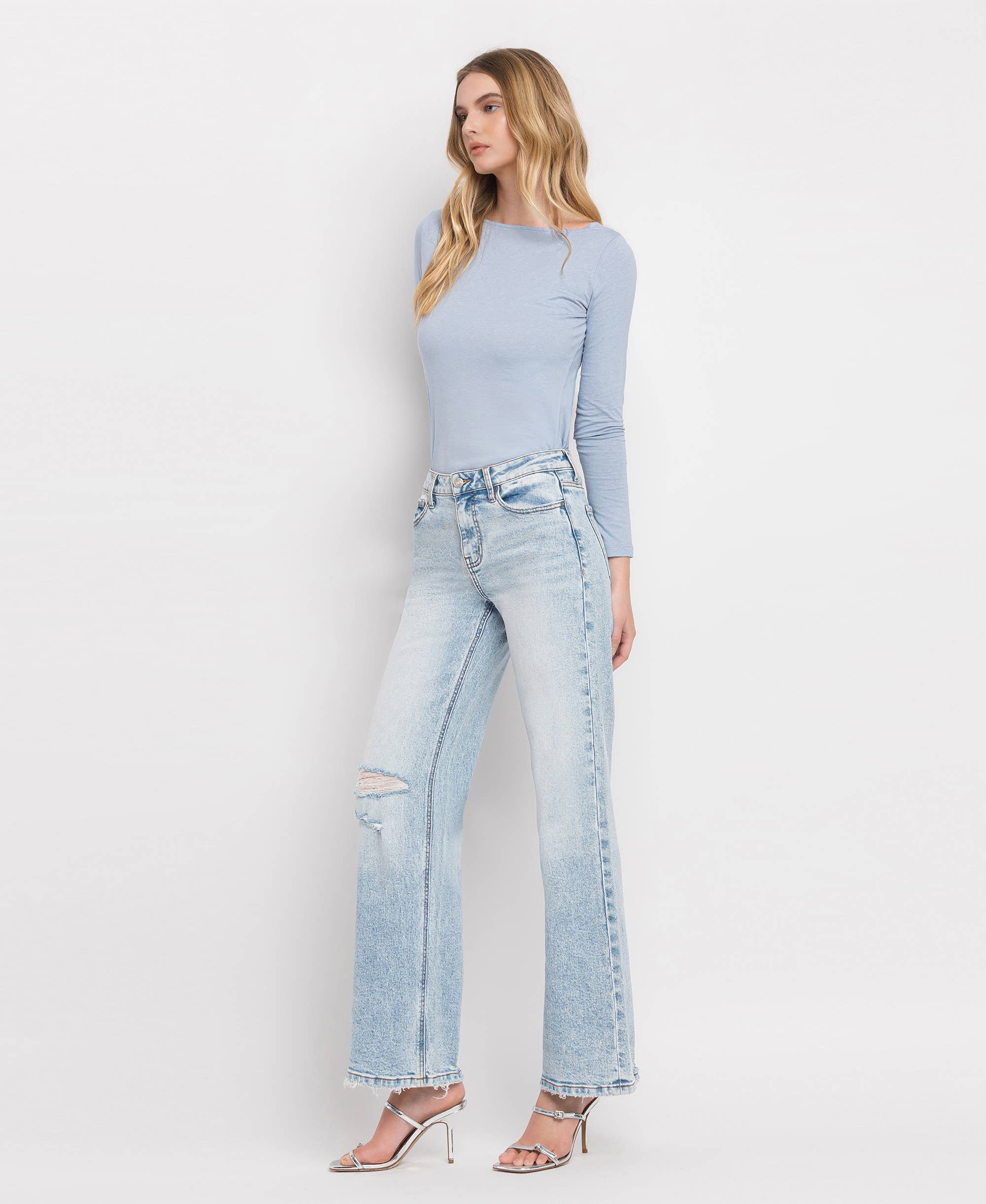 REDISCOVER TUMMY CONTROL SUPER HIGH RISE WIDE LEG JEANS LV1312 for wholesale on Faire8