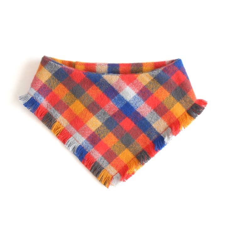 Orange Plaid Flannel Fringed Pet Bandana - The Felix for wholesale by Dusidog