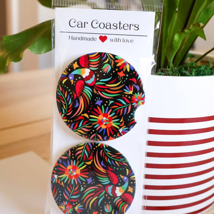 Gaec Studio - Wholesale Car Coaster - Women's - Mexican Embroidery Style Black - Car Coasters Set of 20