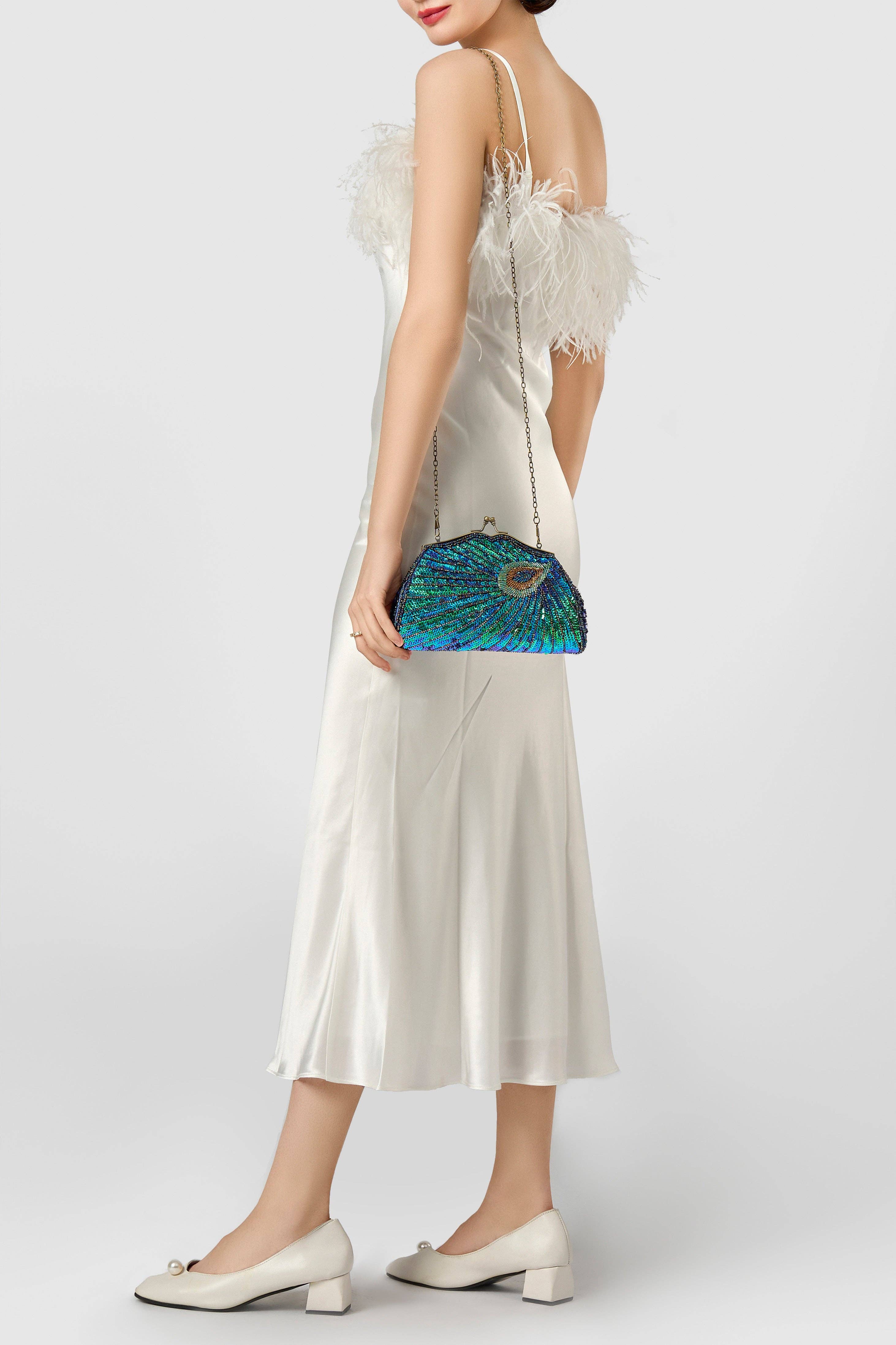 Verde Primavera Borsetta a Pochette con Perline Brillanti a Forma di Pavone in vendita all'ingrosso su Faire2