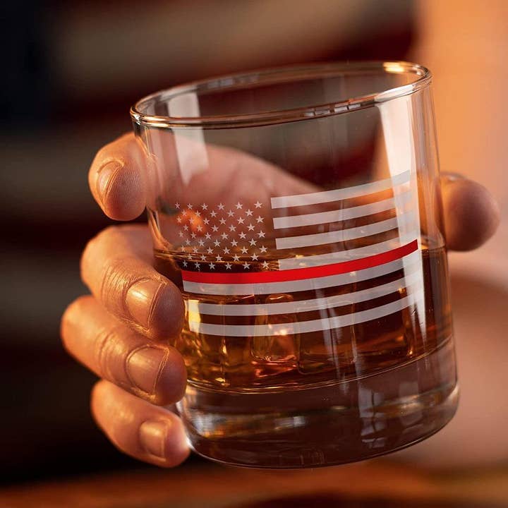 Old Southern Brass - Wholesale Cocktail/Liquor Glass - Thin Red Line Fire Fighter American Flag - Made In USA WG5