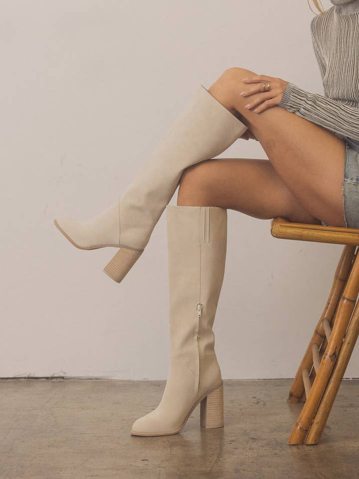 The Shiloh Light Grey | Knee High Block Heel Boot for wholesale on Faire1