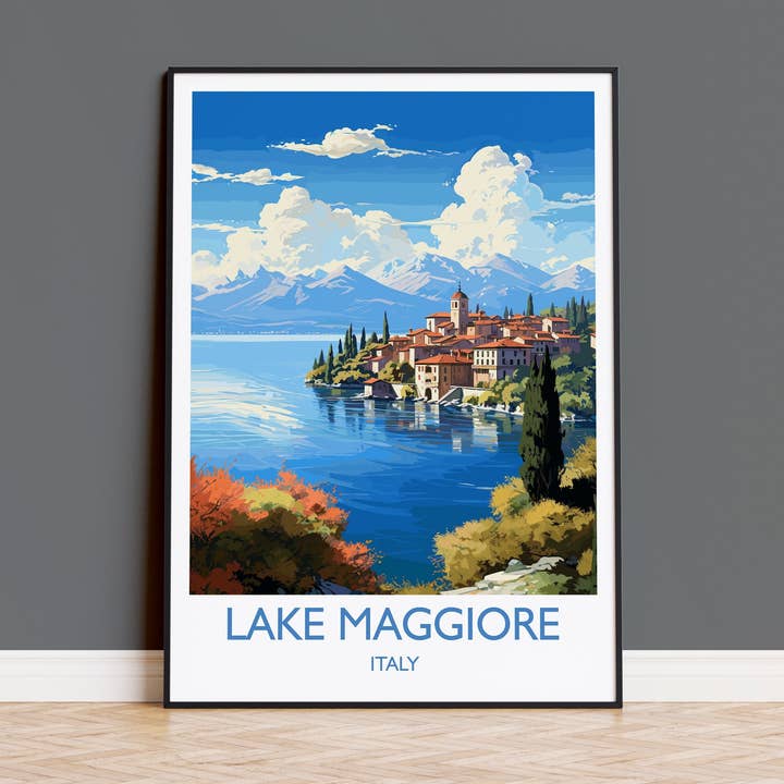 Lake Maggiore Travel Poster Wall Art, Travel Print of Lake Maggiore, Lake Maggiore Art Lovers Gift, Italy, Italian Lakes Art Gift for wholesale by NQ Media Designs