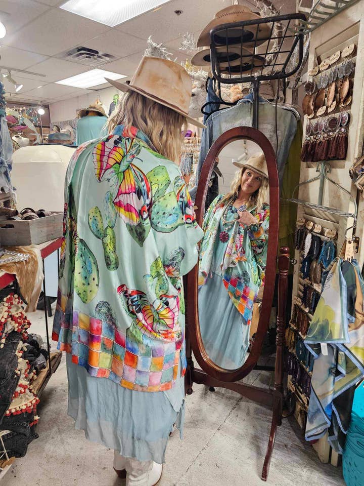 A Rare Bird Shop - Wholesale Kimono - Women's - Cactus Butterfly Satin Kimono