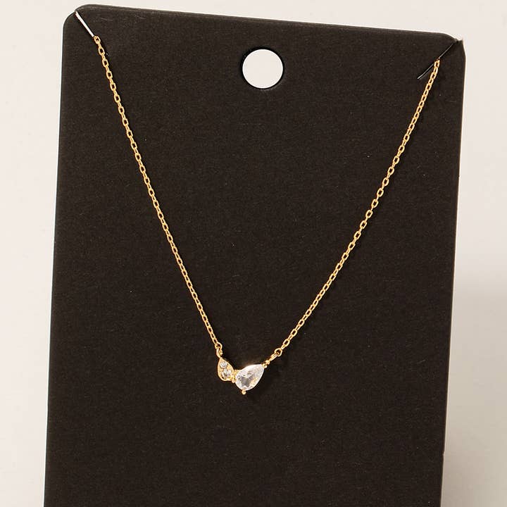 Cz Double Tear Pendant Chain Necklace for wholesale by Fame Accessories