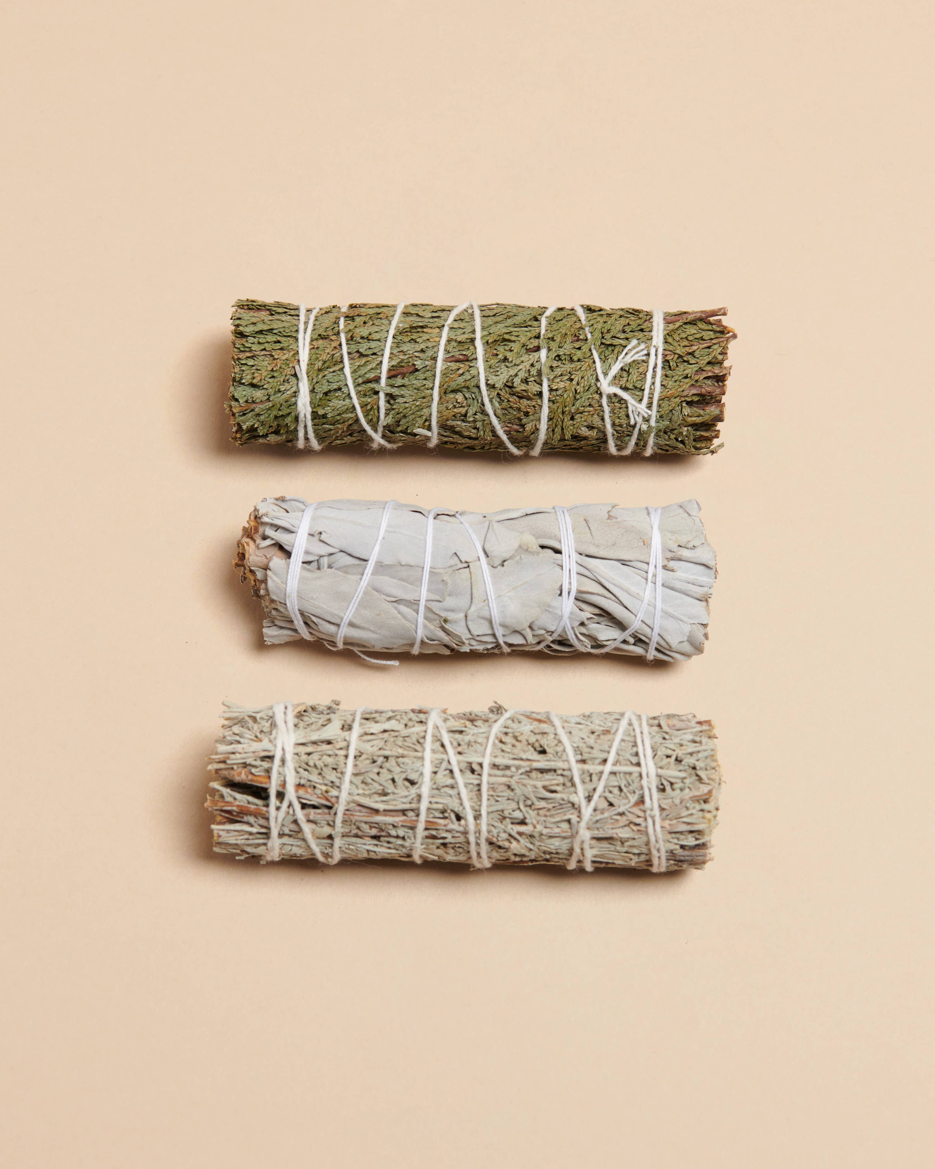 Liv Rocks - Wholesale Smudge Stick - Cedar, White + Blue Sage Sampler Smudge Sticks0