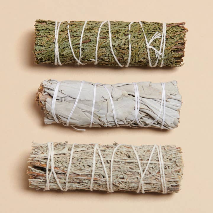 Liv Rocks - Wholesale Smudge Stick - Cedar, White + Blue Sage Sampler Smudge Sticks