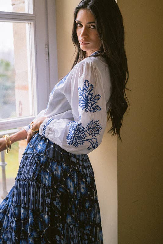 Piti Cuiti - Wholesale Blouse - Women's - DALIA BLUE EMBROIDERED SHIRT2