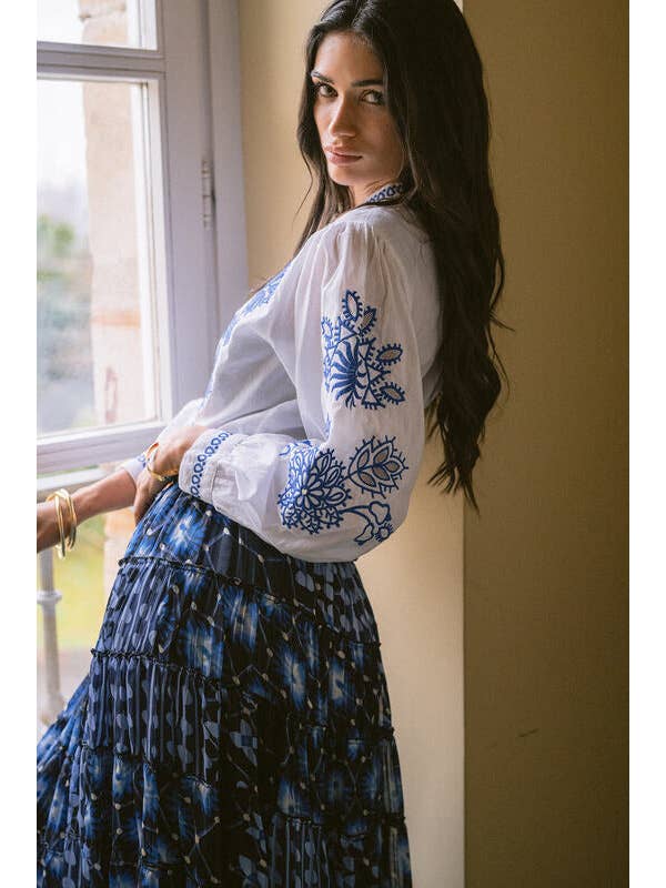 Piti Cuiti - Wholesale Blouse - Women's - DALIA BLUE EMBROIDERED SHIRT2