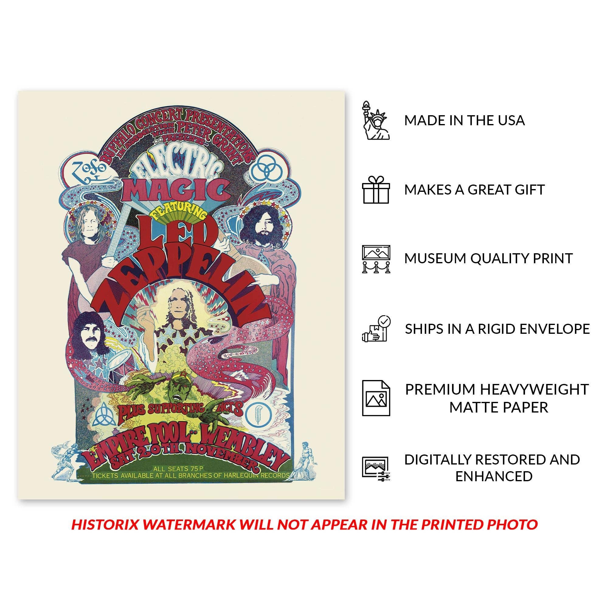 Historic Prints - Wholesale Poster - 1971 Led Zeppelin Poster Matte - Vintage Poster of Led Zeppelin United Kingdom Concert Tour - Led Zeppelin Wall Art Poster2