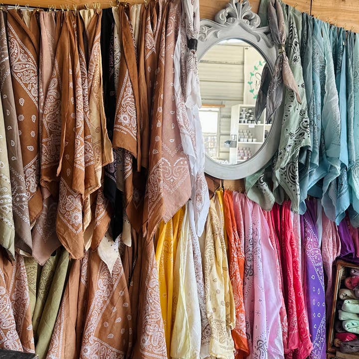 Boots Are My Roots - Wholesale Bandana - Women's - Terracotta Hues Hand Dyed Bandanas With Leather Slides2