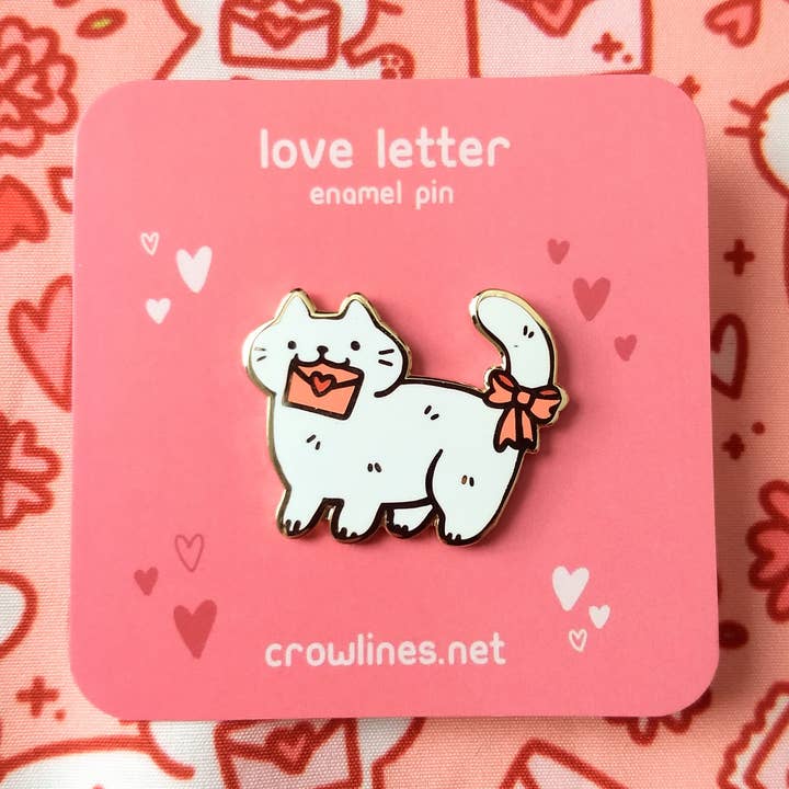 Love Letter Cat Enamel Pin for wholesale by crowlines