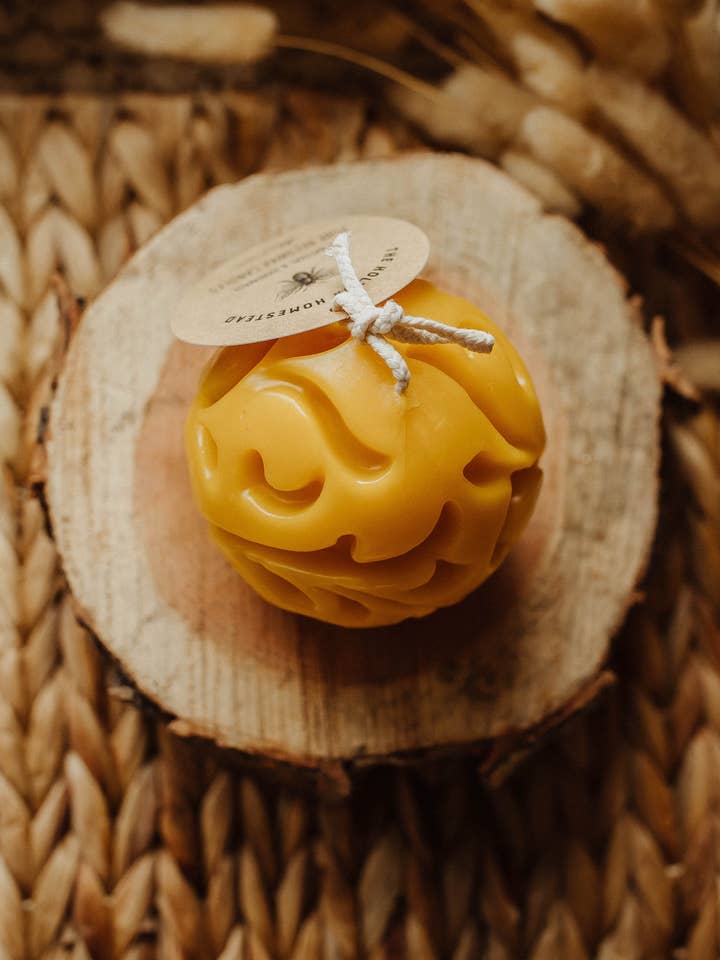 Beeswax pillar candle 'Cynthia" for wholesale by The Holton Homestead