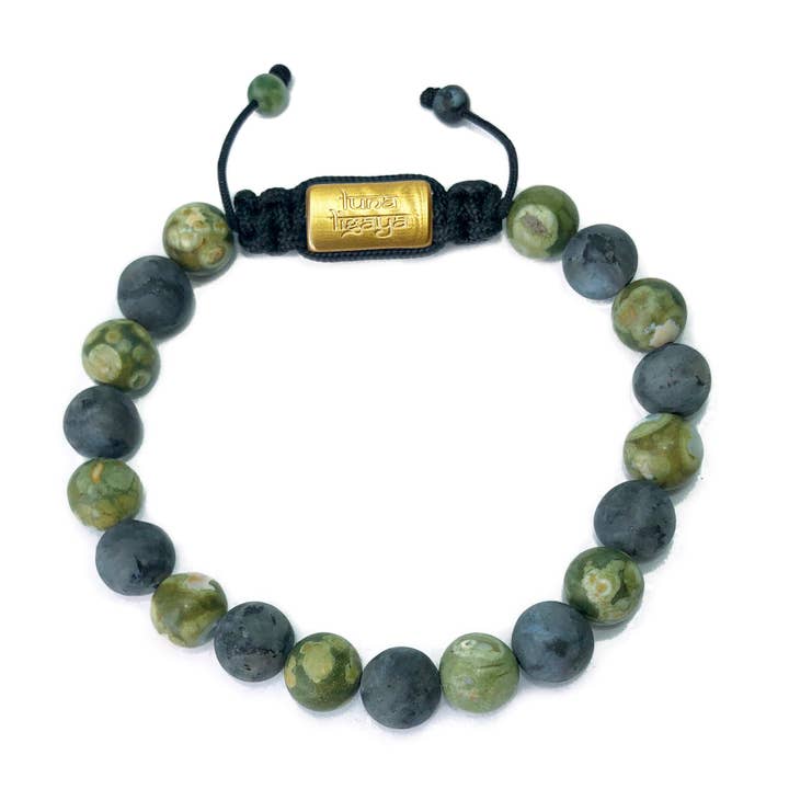 Green Rhyolite and Black Labradorite 8 mm for wholesale by Luna Ligaya