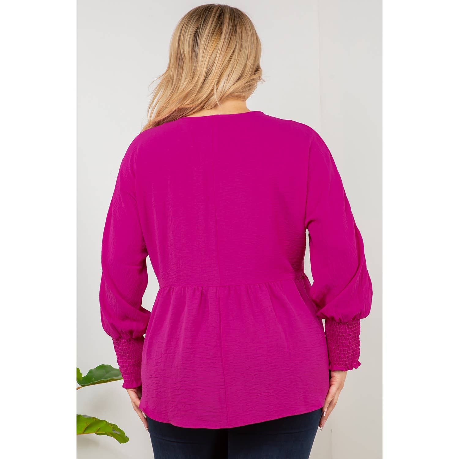 Curve Market - Vendita all'ingrosso Tunica - Donna - TOP A MANICHE LUNGHE BABYDOLL PLUS SIZE CON SCOLLO A V3