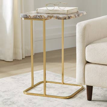 End Table - Gold/Black Agate Top Metal C Shape Base, 24 in. for wholesale by Sagebrook Home