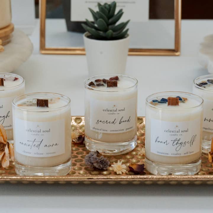 Celestial Soul Candle Co. - Wholesale Jar/Filled Candle - Anointed Aura - 2.5 oz. Clear Glass Lemongrass Soy Candle