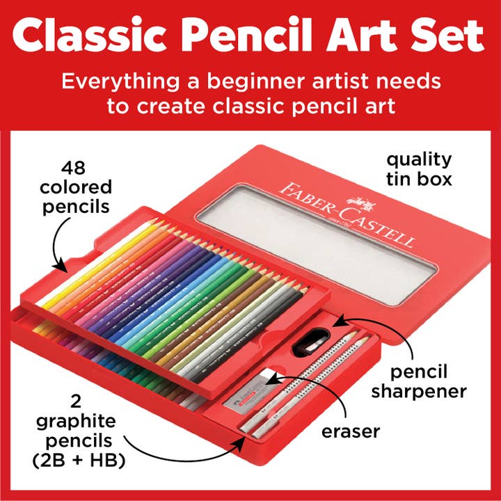 Faber-Castell / Creativity for Kids - Wholesale Colored Pencil - 48 Classic Color Pencils & Accessories - Gift Set
