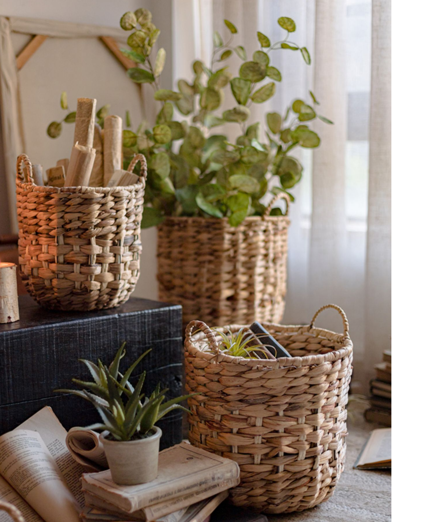 Rustic Reach - Vente Paniers - Panier rond en paille naturelle avec poignées4