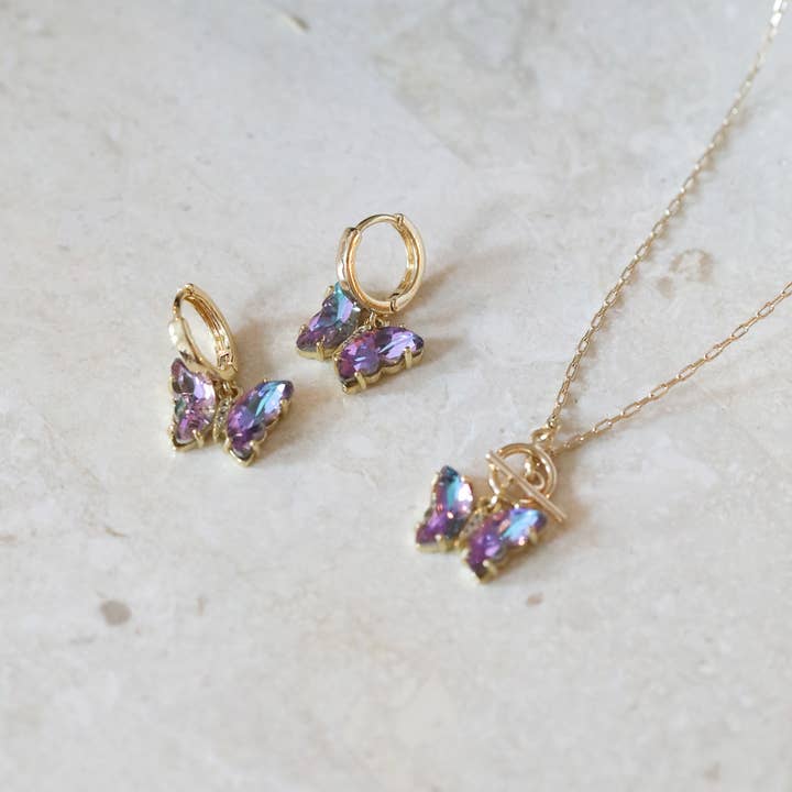 Crystal Butterfly Huggie Earrings: Spring Nature Jewelry for wholesale by The Gilded Witch