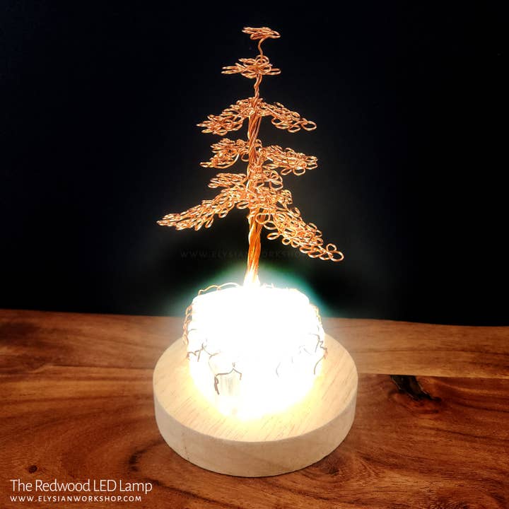 Redwood LED Lamp Copper Selenite Wire Bonsai Tree Mood Light for wholesale by Elysian Workshop